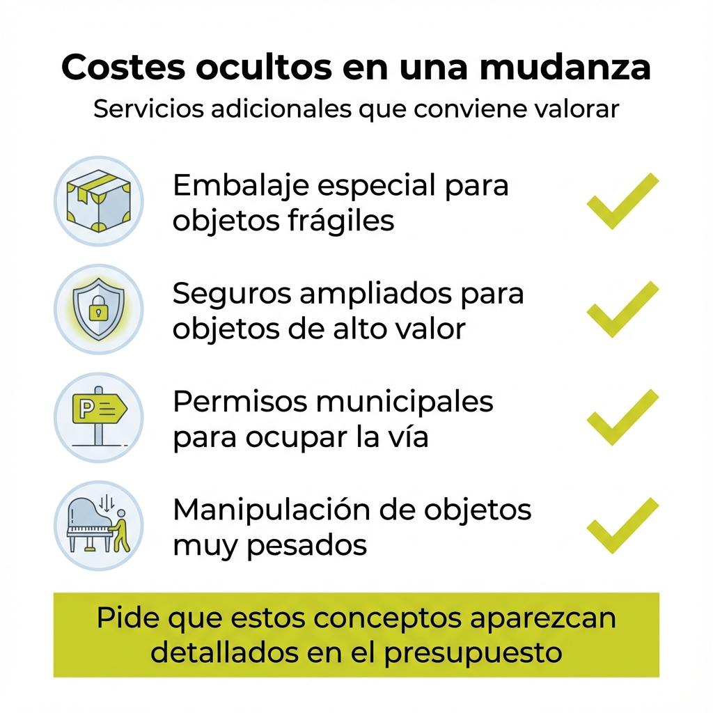 Infografía en forma de tabla con acciones para ahorrar en una mudanza y su impacto en el precio