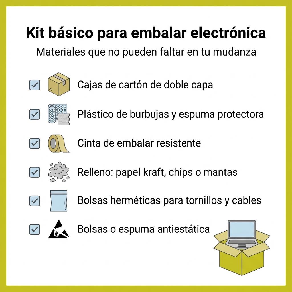 Diagrama sobre cómo organizar cables, periféricos e impresoras durante una mudanza