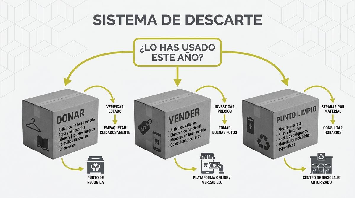 Matriz de decisión visual para descartar objetos en una mudanza